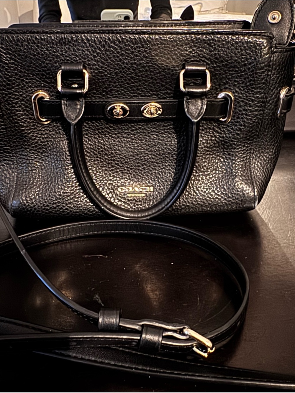Coach Black Pebbled Leather Satchel with Gold Hardware